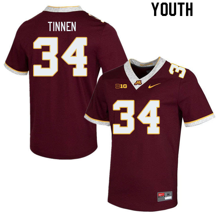 Youth #34 Jack Tinnen Minnesota Golden Gophers College Football Jerseys Stitched-Maroon
